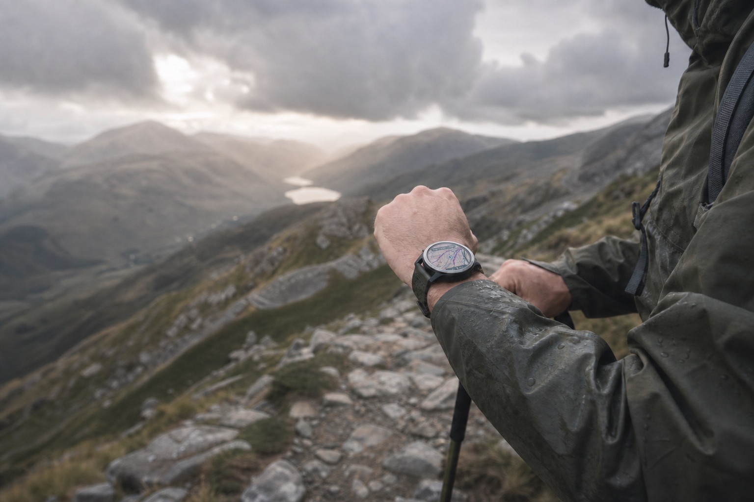 Hillwalker navigating with Munro Planner OS mapping on a Wear OS watch